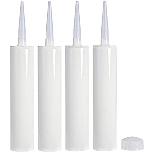 Empty Fillable Plastic Caulk Tube 300 ml. Also Know as 10 oz. 11 oz. Standard Size and Pint Size Caulk Tube with Removable Tip (4 Pack)