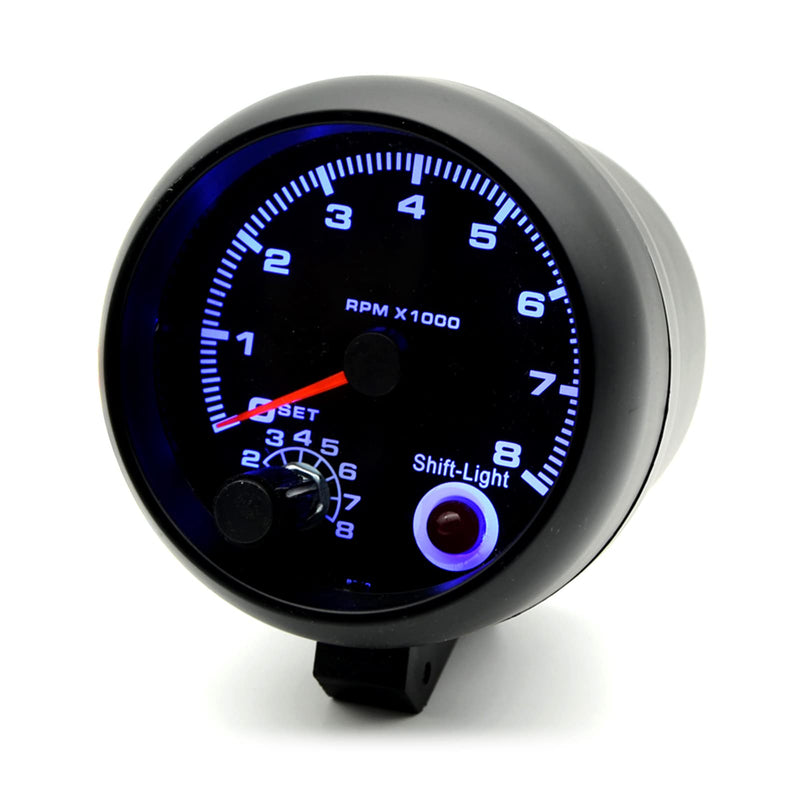 Tachometer Gauge,3.75'' Car Universal Black Tachometer Gauge Blue Inter Shift Light 0-8000 RPM