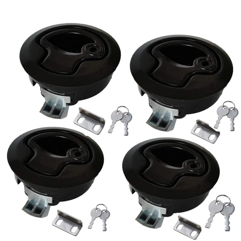 WJSKDQ 4PCS Boat Hatch Handle Round Boat Latches Flush Pull Slam Latch for Boat Hatch Lock Keyed Lock Black