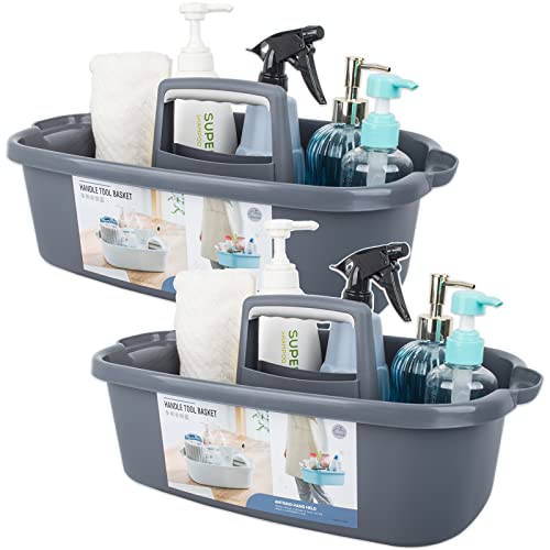 Large Cleaning Supplies Caddy Portable Shower Basket Supply Organizer with Handle Plastic Bucket Tool Storage for Bathroom, Bedroom, Kitchen, College Dorm, Garden, Dark Gray 2 Pack Large, 2pcs