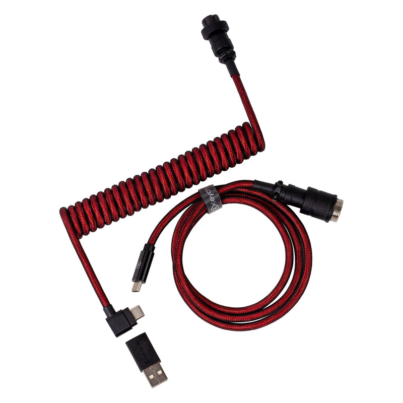 Keychron Premium Coiled USB-C Angled Red Cable, 5-Pin GX16 Detachable Metal Connector, USB-A Adapter, Double-Sleeved Design, for Mechanical Keyboards, Charging and Data Sync