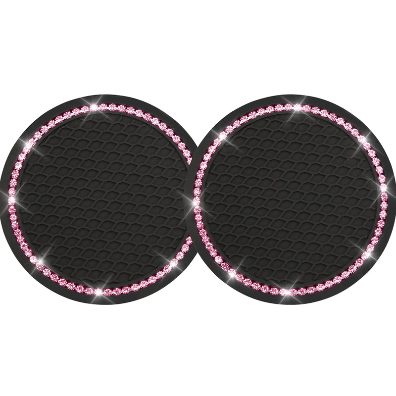 Yousheng 2PCS Bling Car Cup Coaster, Universal Holder Insert Rhinestone Anti Slip Silicone Accessories Suitable for Most Interior, Best Gift Women, Black and Pink 2 Count