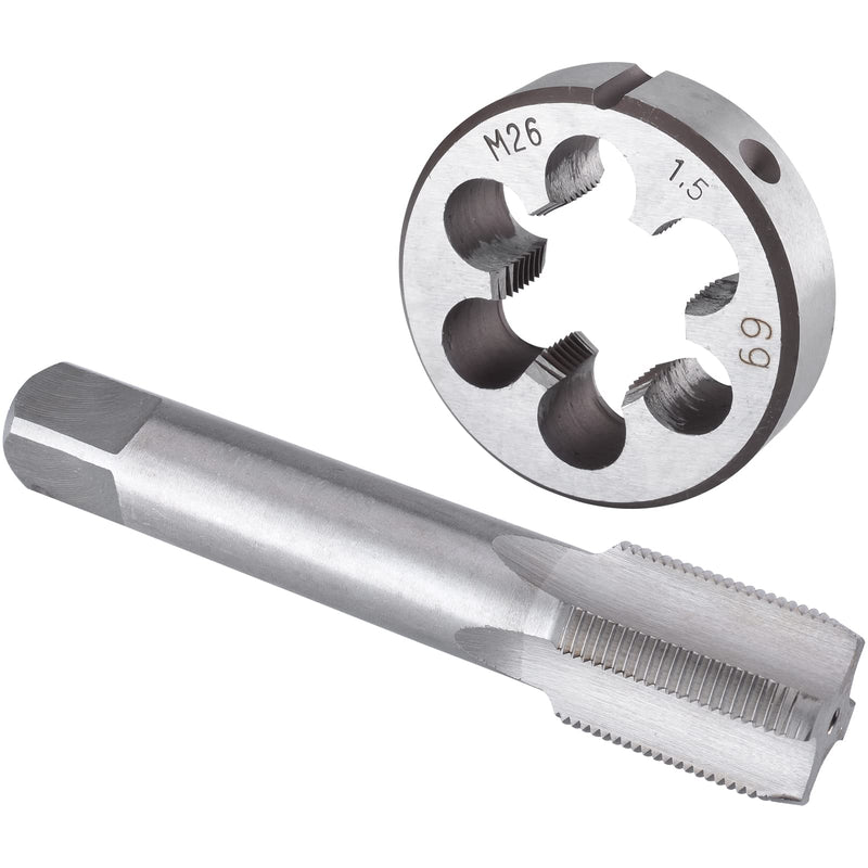 Burkit M26 X 1.5 Tap and Die Set, M26 x 1.5 Machine Thread Tap and Round Die Right Hand M26x1.5