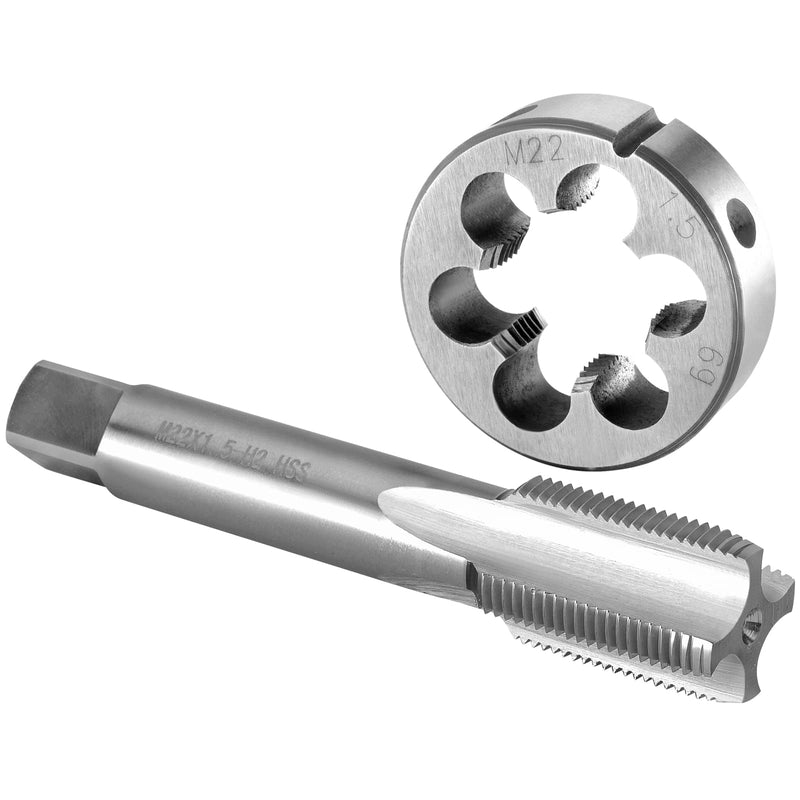Burkit M22 X 1.5 Tap and Die Set, M22 x 1.5 Machine Thread Tap and Round Die Right Hand M22x1.5
