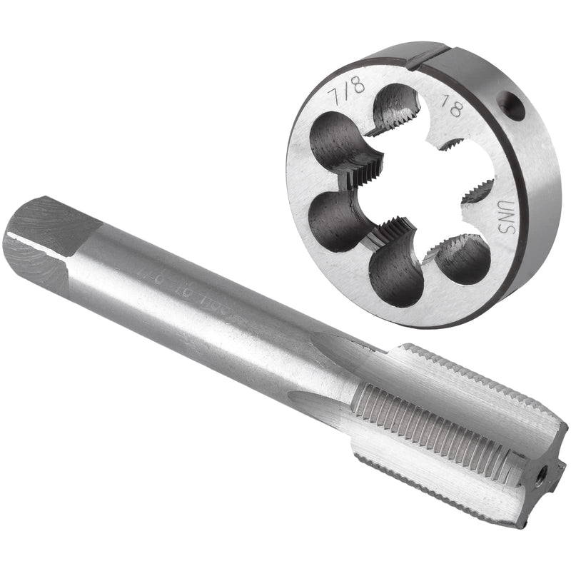 Burkit 7/8"-18 UN Tap and Die Set, 7/8 x 18 UN Machine Thread Tap and Round Die Right Hand