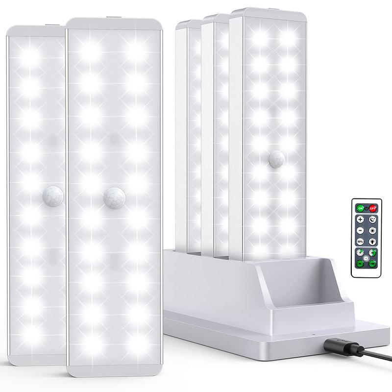 LED Closet Light with Charging Station, 5 Pcs Dimmer Rechargeable Motion Sensor Under Cabinet Lighting, Stick-Anywhere Night Safe Light Bar for Wardrobe,Kitchen 5 Pack with Stand White