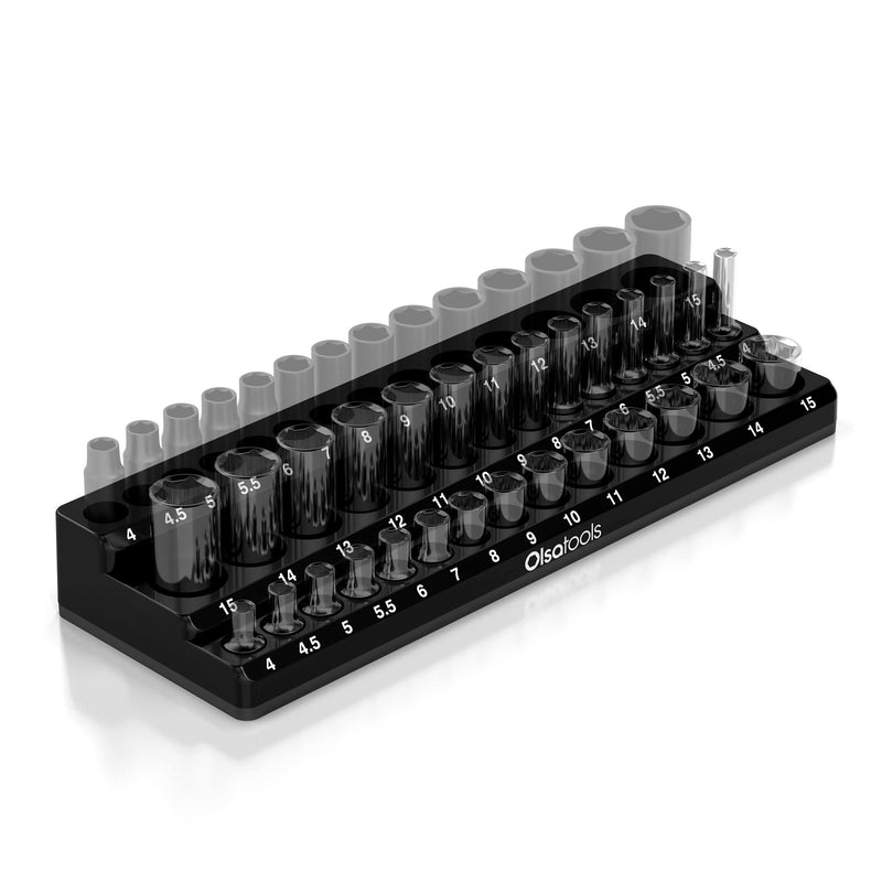 Magnetic Socket Holder in 3 Rows by Olsa Tools 1/4-Inch Drive, Metric Black