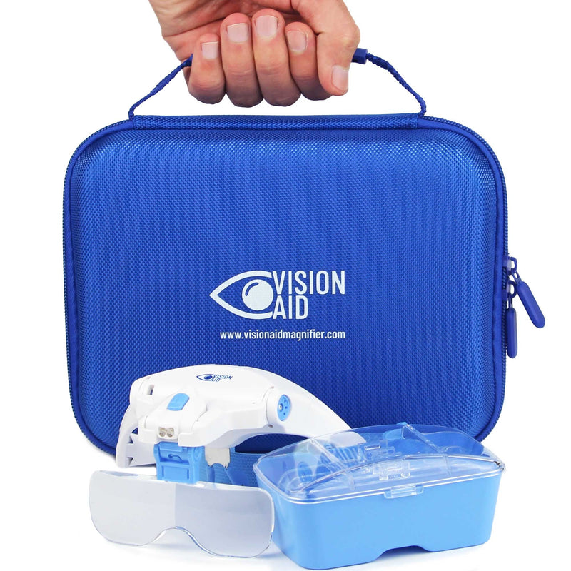 Vision Aid Magnifying Glasses with LED Light 5 Lenses Headband Case Hands Free Illuminated Optivisor Head Magnifier for Hobby Painting Close Work Jewelry Watch Repair 3AAA Battery Powered - Standard Set
