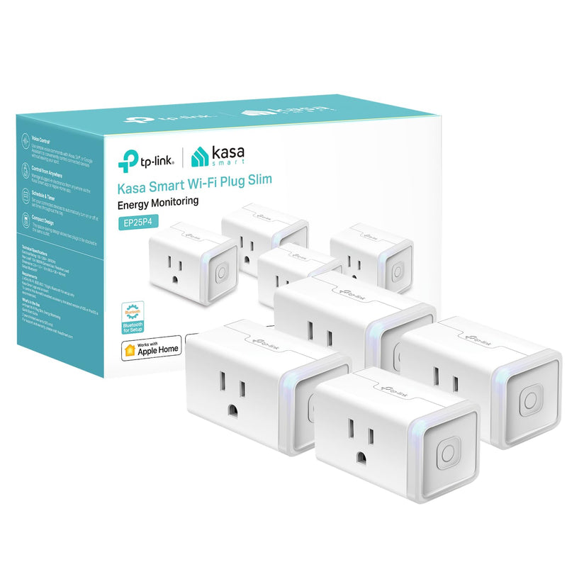 Kasa Smart Plug Mini 15A, Apple HomeKit Supported, Smart Outlet Works with Siri, Alexa & Google Home, UL Certified, App Control, Scheduling, Timer, 2.4G WiFi Only, 4 Count (Pack of 1) (EP25P4), White Energy Monitoring 4-Pack