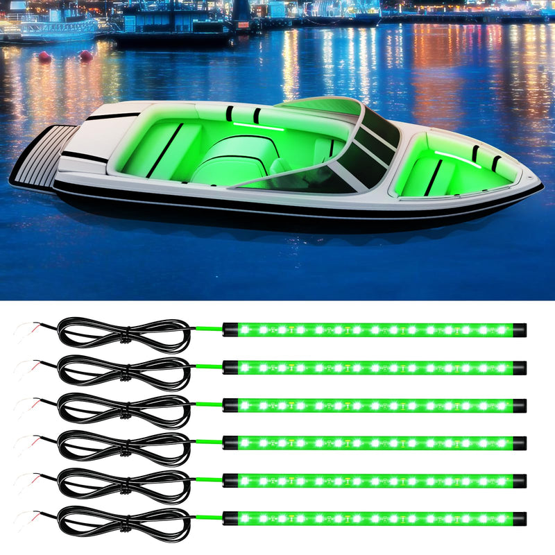 Green Led Strip Lights,DUOFU365 Marine Boat Led Navigation Lights 30CM 15 SMD IP67 Waterproof Auto Interior Lights for Home Decoration Car Motorcycles Boat Golf Cart Truck with 3M Tape(6PCS) Green