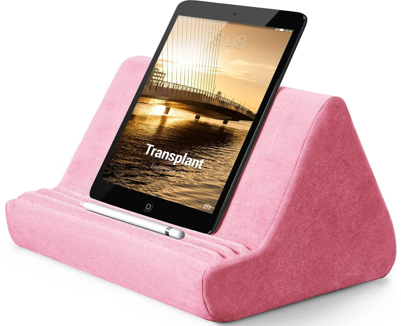 Soft Tablet Stand Pillow with Pocket,Adjustable 3 Viewing Angle,Lazy Holder for Bed Sofa,Compatible with iPads Tablets eReaders Smartphones Books Magazines Light Pink
