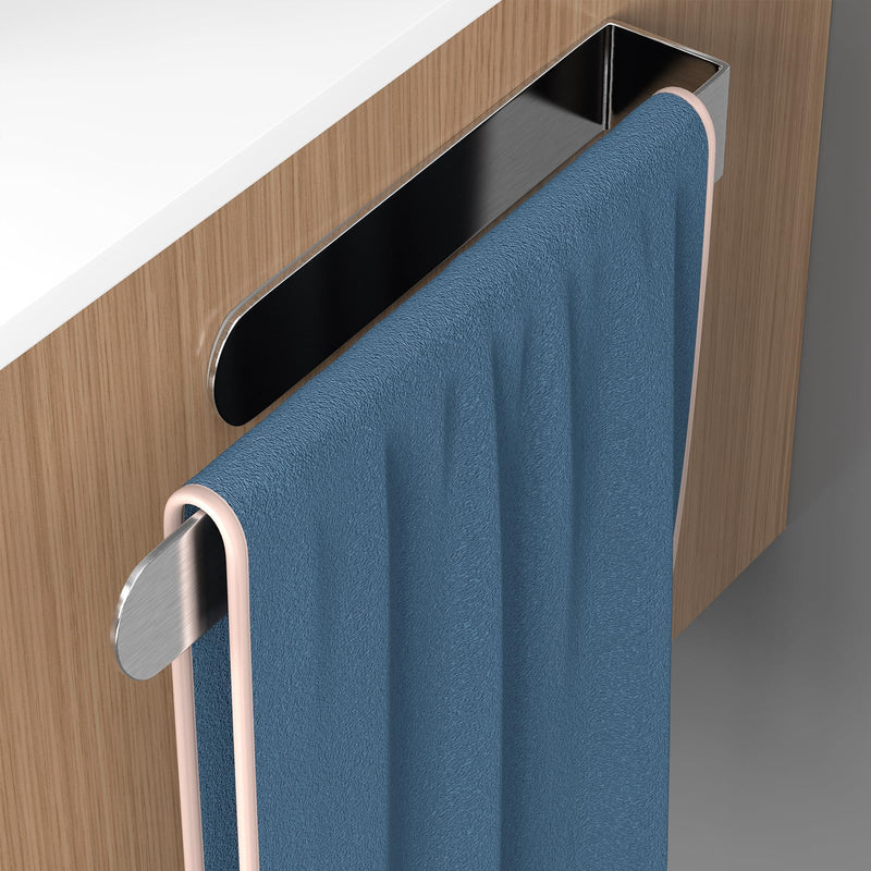 HUFEEOH Hand Towel Holder, Self Adhesive Towel Bar Towel Holder for Kitchen Cabinet, Stainless Steel Bath Towel Holder Stick on Wall Silver 14 Inch