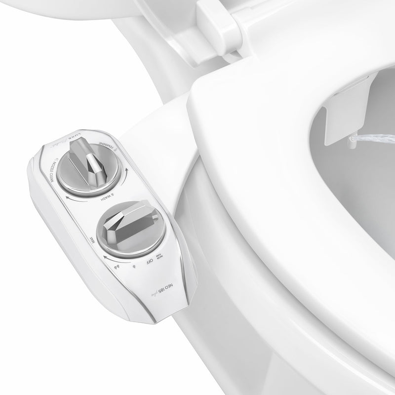 LUXE Bidet NEO 185 Plus - Dual Nozzle, Non-Electric Bidet Attachment for Toilet Seat, Patented Slide-In Install, 360° Self-Clean, EZ-Lift to Clean, Feminine & Rear Wash (Chrome) Chrome