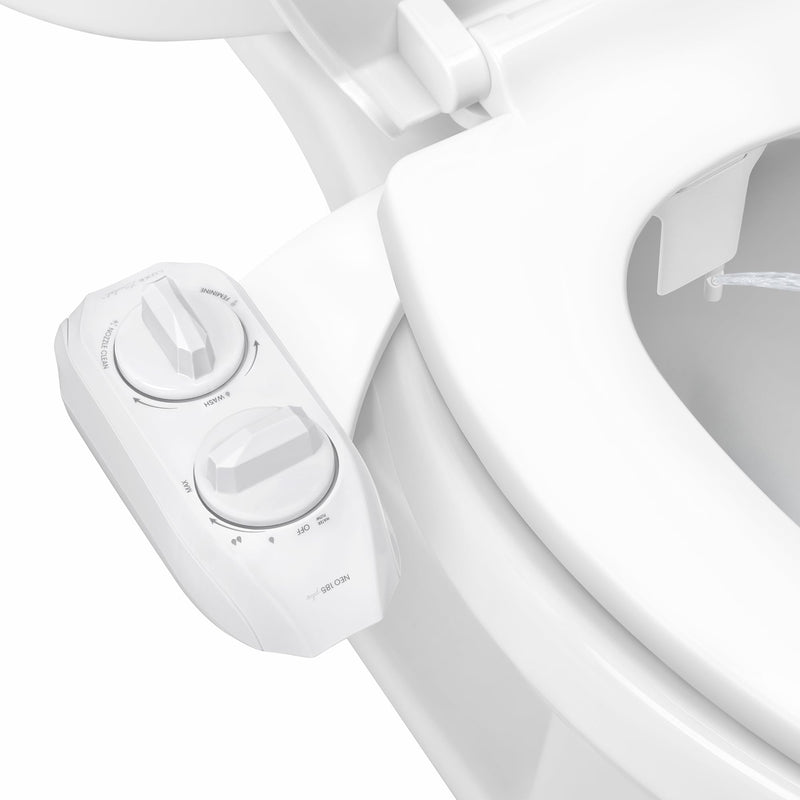 LUXE Bidet NEO 185 Plus - Dual Nozzle, Non-Electric Bidet Attachment for Toilet Seat, Patented Slide-In Install, 360° Self-Clean, EZ-Lift to Clean, Feminine & Rear Wash (White) White