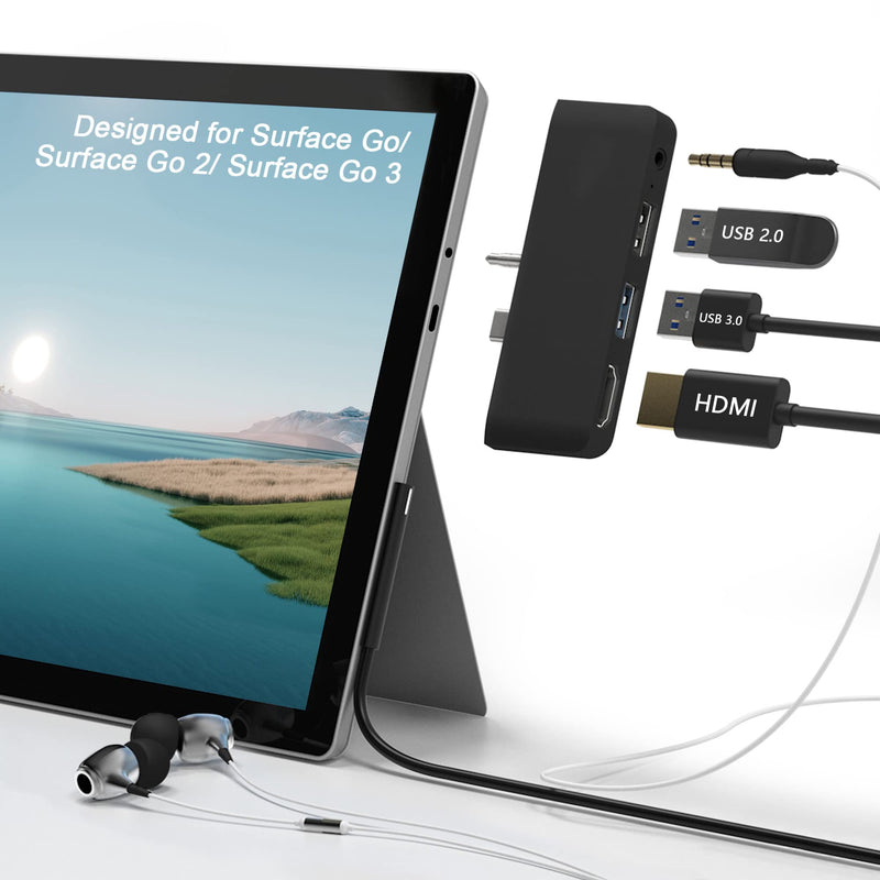 Microsoft Surface Go Docking Station, 4-in-1 Accessory with 4K HDMI + USB 3.0 Port Hub + 3.5mm Audio Adapter for Surface Pro and Go