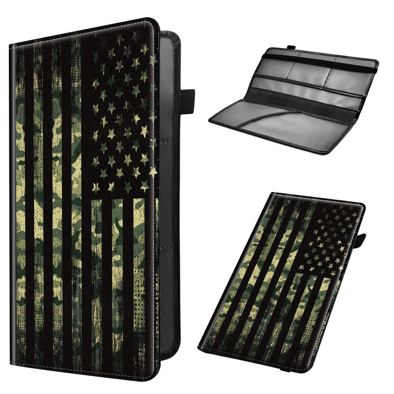 Car Registration and Insurance Holder, Leather Car Glove Box Organizer, Cool Car Accessories for ID, Driver's License Cards & Essential Document, business cards, Men&Women,Military Camouflage USA Flag Military Camouflage USA Flag