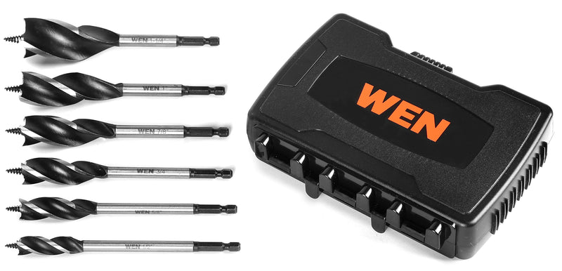 WEN DB613A 6-Piece Tri-Flute Auger Drill Bit Set with Carrying Case Auger Bit Set