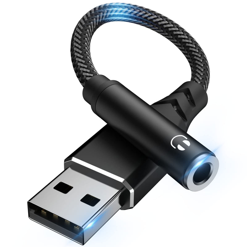 ASKUBSKU USB to 3.5mm Jack Audio Adapter, External Stereo Sound Card Built-in Chip USB to Headphone Aux Converter Male USBA to Audio Jack TRRS 4-Pole for Headset Microphone PC Laptop [5.11inch]