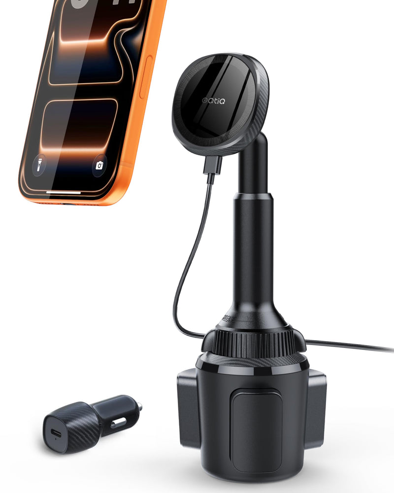 for MagSafe Wireless Car Charger Cup Holder Mount Compatible with iPhone 17/16/15/14/13/12, Magnetic Car Phone Mount 15W Fast Charging Telescopic Arm Heat Dissipation System, with PD 30W Adapter