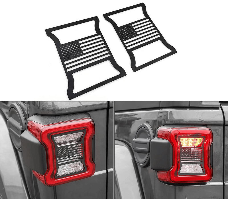 POETRYXIAO Tail Light Cover Guard with US Flag Style (LED Lights) for 2018-2023 Jeep Wrangler JL JLU(US Flag) JL(USA Flag)-LED