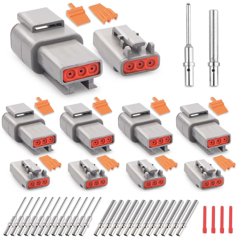 JRready Deutsch DTM 3 Pin Connectors 4 Kits, Waterproof Electrical Wire Connectors with Size 20 Solid Contacts 20-22AWG, ST6330-3 Deutsch Automotive Connectors Kit for Car, Truck, Marine DTM 3 PIN 4 SET