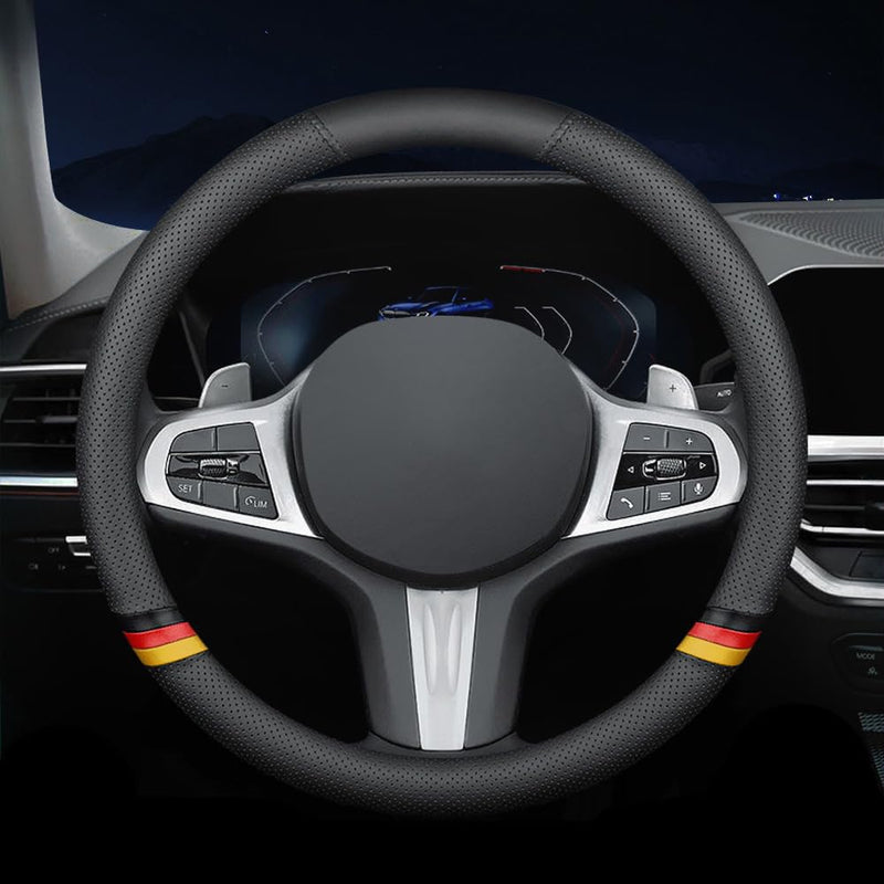 New Nappa Leather Car Steering Wheel Cover, Comfortable, Non-Slip, Sporty Style.for BMW Car Steering Wheel Covers.Black Yellow Black yellow