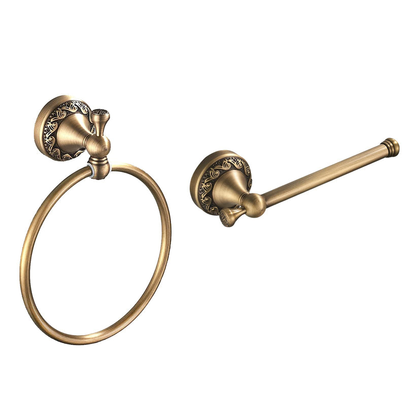 Leyden Brass Toilet Paper Holder,Antique Towel Ring Retro Hand Towel Holder Tissue Roll Paper Hanger Bathroom Accessories Wall Mounted Vintage 2 Pieces Antique Brass