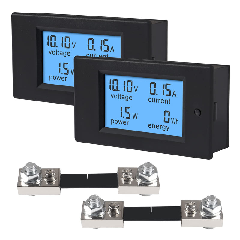 DC 6.5-100V 0-100A 12V 24V 36V 48V 60V 72V Volt Amp Watt Meter LCD Display Digital Current Voltage Power Energy Meter Multimeter Ammeter Voltmeter with 100A 75mV Current Shunt Pack of 2 DC 6.5-100V 0-100A
