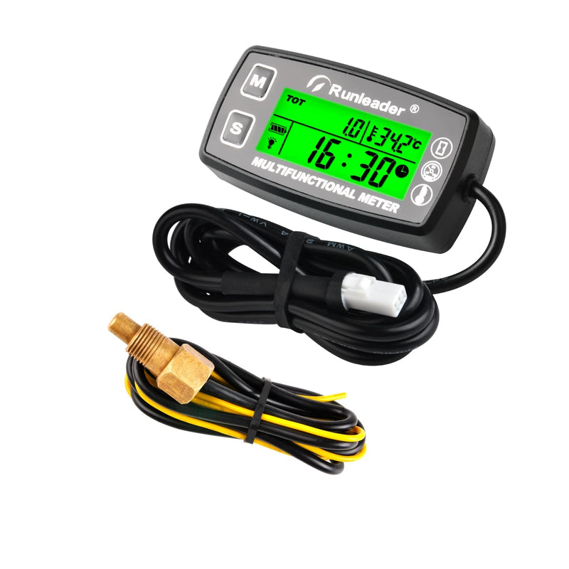 Runleader Digital Tach Hour Meter,Engine Water Oil Temperature Gauge,Alert RPM & Temp,Backlights Display for Lawn Tractor Compressor Generator Snowmobile Marine Jet Ski Pit Bike (RL-HM035A-TS001) RL-HM035A-TS001