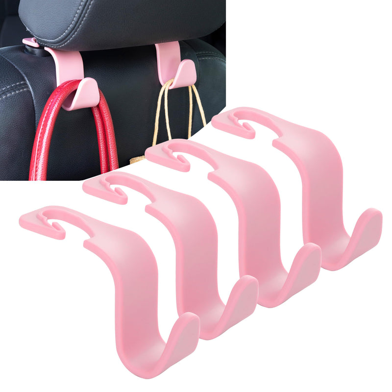 Amooca Car Seat Headrest Hook 4 Pack Hanger Storage Organizer Universal for Handbag Purse Coat Universal fit Vehicle Car Pink with Clip