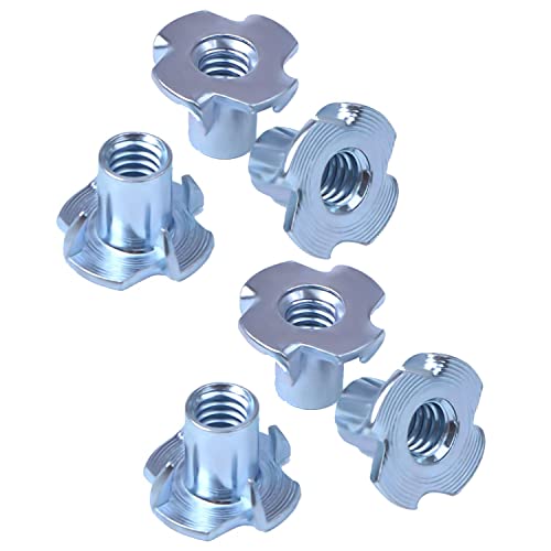 T Nuts 1/4"-20,Hincell 150pcs Zinc Plated Steel T-Nut 4 Pronged Tee Blind Nuts Assortment Kit for Wood, Rock Climbing Holds, Cabinetry, Furniture,etc. 1/4"-20(150pcs)