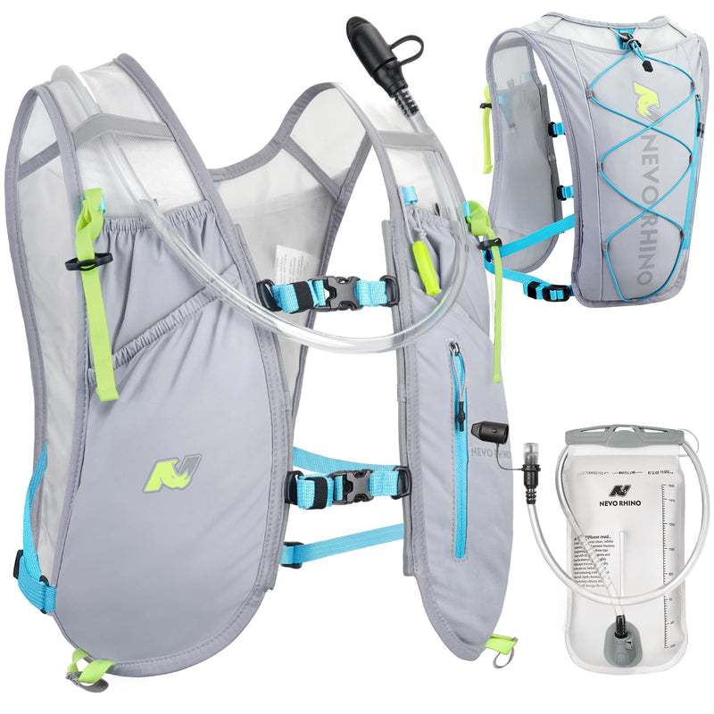 Waterproof Running Vest, 5.5L Breathable Running Hydration Vest with 1.5L Water Bladder, Water Vest for Hiking, Trail Marathon Race, Ideal for Women and Men Light Gray pack with 1.5L water Bladder