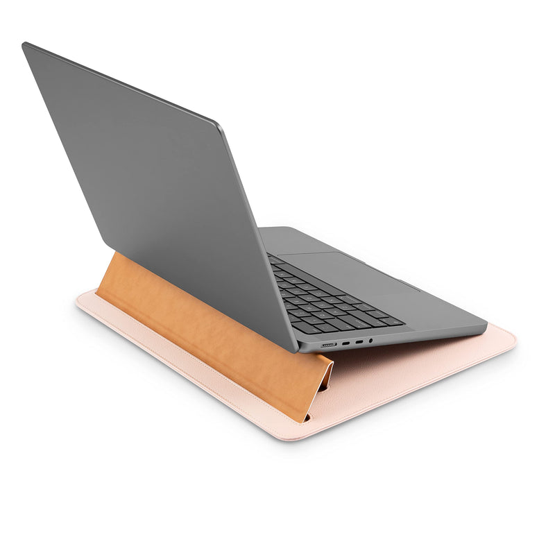 Moshi Muse 14 inch Laptop Sleeve Bag Compatible with 13”/14" MacBook Air, MacBook Pro M1/M2 2018-2022, Adjustable Stand and Expandable Storage, Ultra-Slim Premium Leather Laptop Case, Seashell White