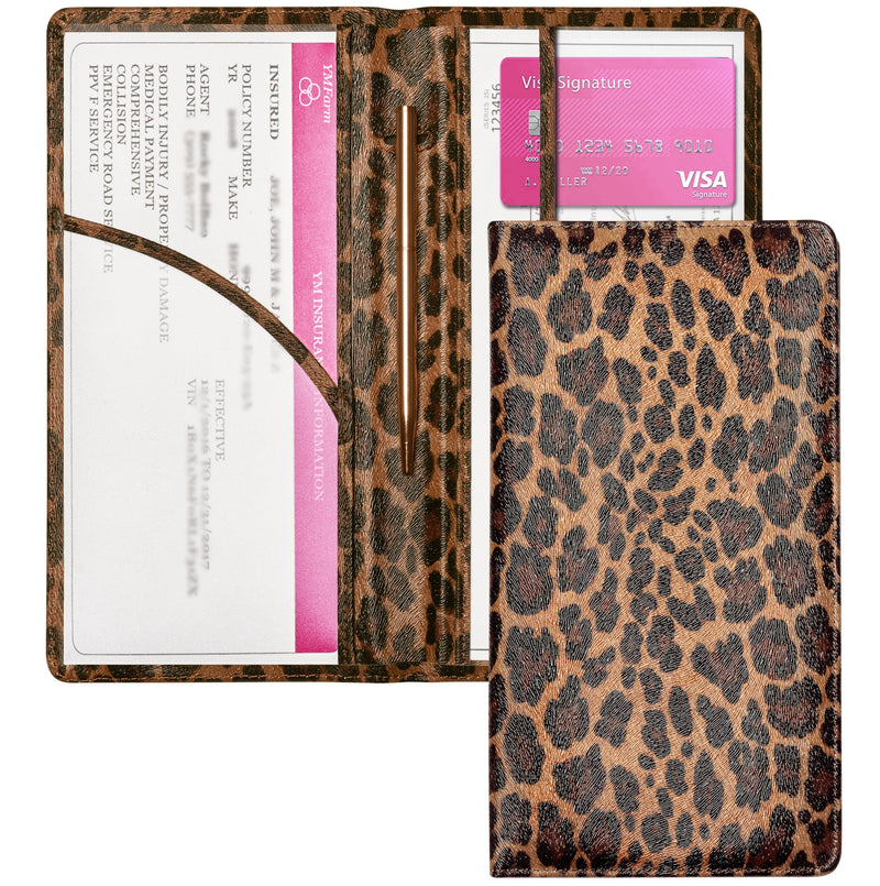 Yarnic Leopard Car Registration and Insurance Holder, Car Document Holder with Magnetic Closure, Car Organizer Vehicle Glove Box Compartment Organizer, Car wallet Case for Teens Men Women darkleopard Big Size