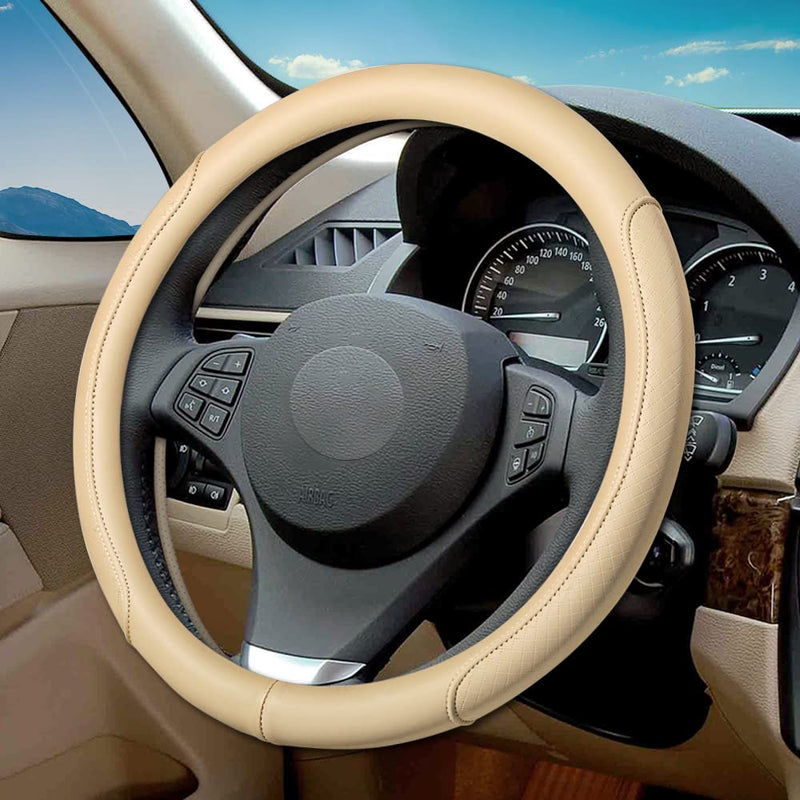 VARGTR Steering Wheel Cover, Microfiber Leather Steering Wheel Cover with Classic Embossing,Anti-Slip Breathable Auto Car Steering Wheel Cover Fit 15 Inch Car Wheel Protector (Beige) Beige