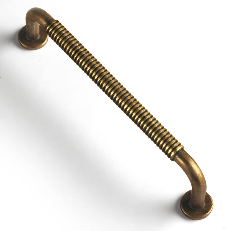 Goo-Ki Antique Brass Cabinet Pulls 5 Inch Hole Centers 6 Pack | Solid Zinc Alloy With Retro Coin-Edge Ribbed Grip For Kitchens, Bathroom Vanities, Drawer, Dressers, Cupboards, And Wardrobes 5" Center to Center