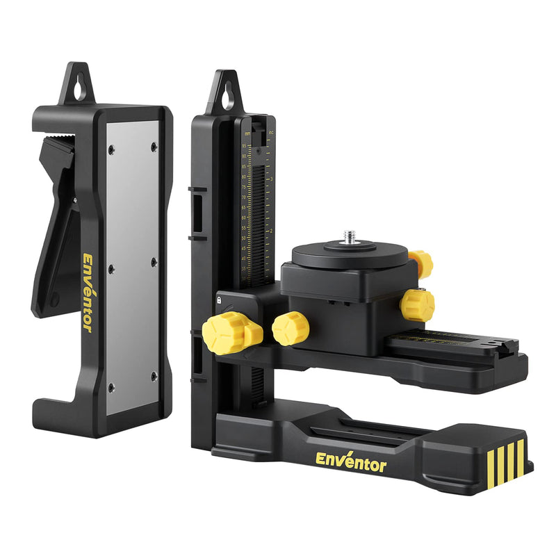ENVENTOR Fine-tuning Bracket Laser Level Adapter, 1/4"-20 Male Threaded L-Shape Magnetic Pivoting Base with Adjustable Clip for Wall & Ceiling Mounted, 360° Adjustable Support, Height Adjustment Black