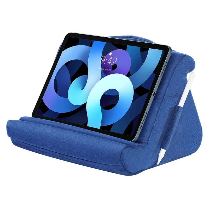 MoKo Tablet Pillow Stand, Soft Tablet Cushion Stand, With Multiple Viewing Angles and Storage Pocket, Fits iPad 10.2 2021/iPad Air 5/4/3/iPad Pro 11/12.9 2022, iPad 10th,Galaxy Tab, iPhone, Book, Blue