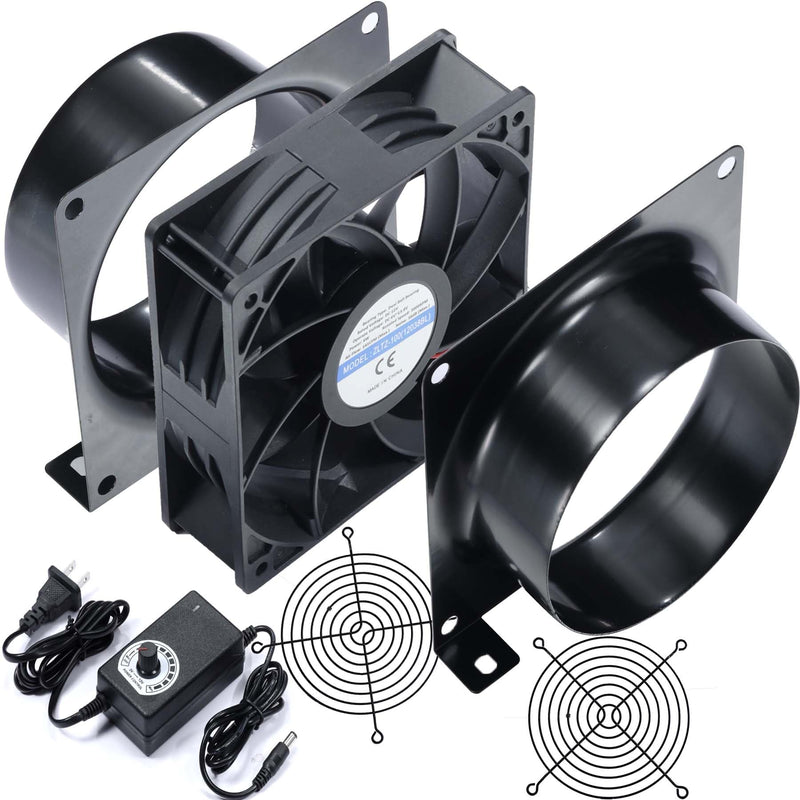 4" Axial Exhaust Fan, DC12V Air Fume Smoke Extractor | 120*38mm Muffin Fan, 3000RPM, AC Dimmer, 4inch Metal Flanges, DIY Kit for Soldering, 3D Laser, Paint Booth Metal Black Fan (Variable Speed) - DC Powered