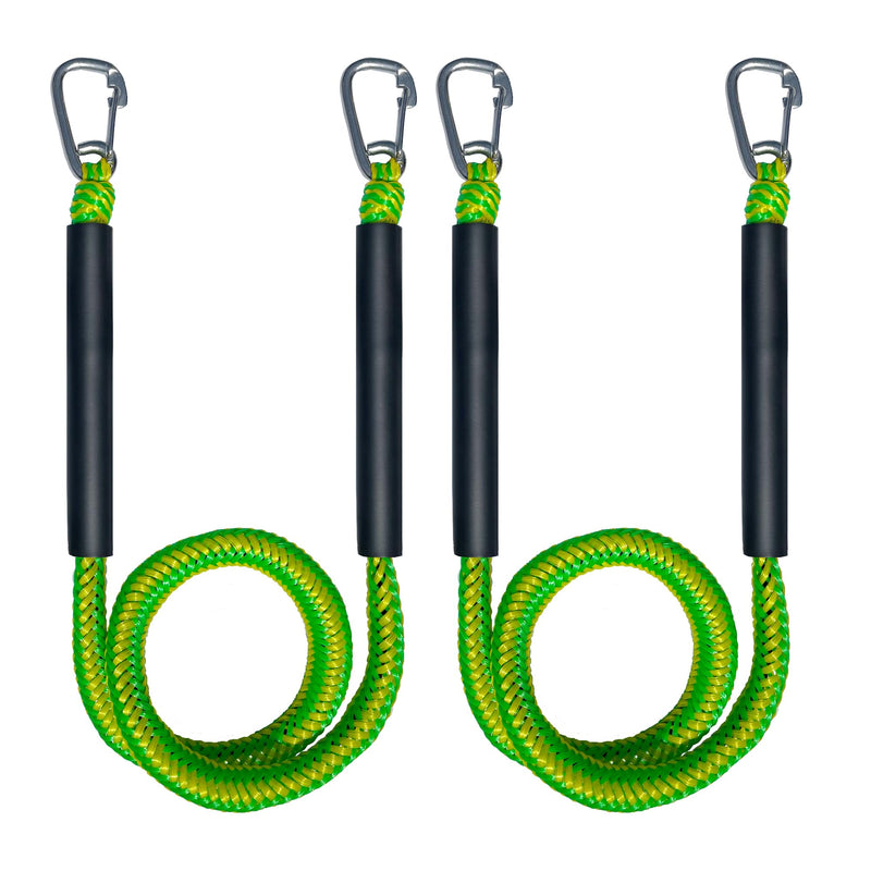 Bungee Dock Line with Double 316 Stainless Steel Clips Floatable Mooring Rope Boat Snubber Docking Rope for PWC, Boat Accessory for Kayak, Watercraft, Bass Boat, SeaDoo, 4FT, 2 Pack Green and Yellow