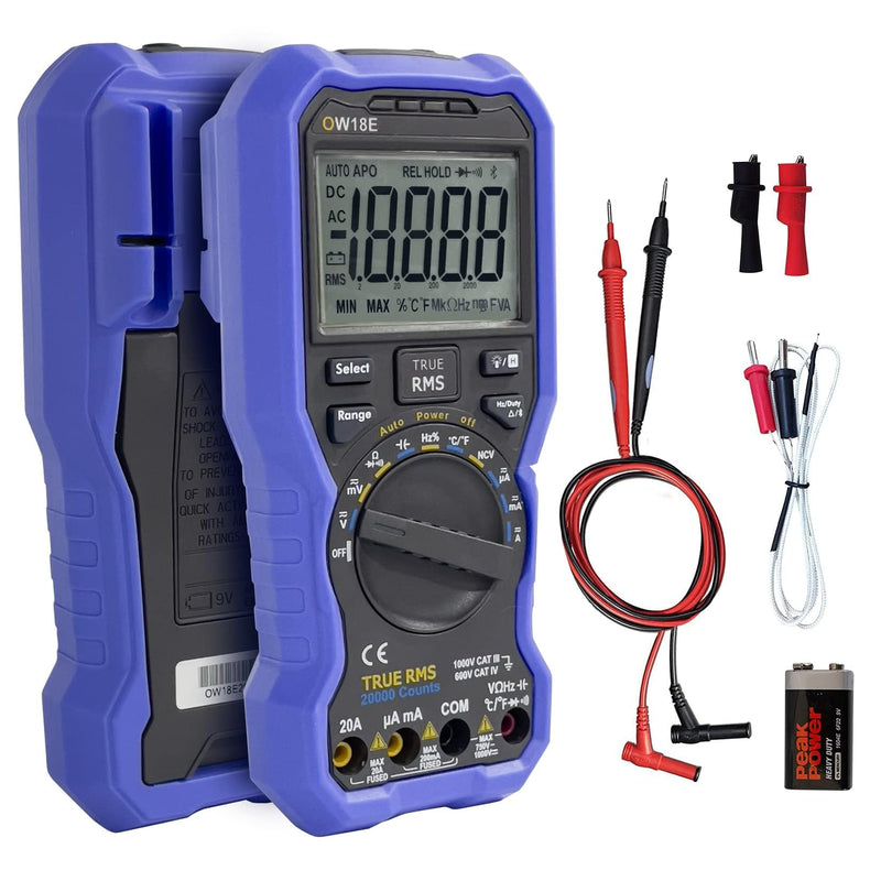 OWON OW18E Bluetooth Digital Multimeter, 20000 Counts True RMS Voltmeter, Auto-Ranging Current Amp Resistance Diodes Continuity, Data Logger, Thermometer, Offline Recording O-18E