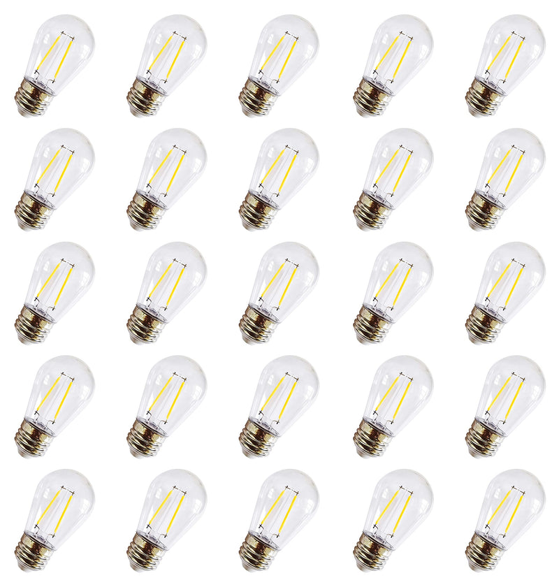 Rolay S14 Clear String Light Bulbs, 2W Plastic LED Replacement Bulbs for Outdoor Patio String Lights with E26 Base, Pack of 25 Led-clear