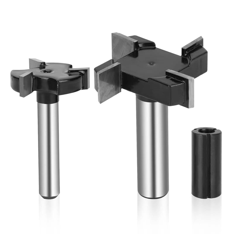 CNC Spoilboard Surfacing Router Bits 1/4" & 1/2" Shank 2 Pieces | 1 inch Cutting Diameter, 2 inch Cutting Diameter, Slab Flattening, Carbide 1/4 Shank 1Diameter+1/2 Shank 2Diameter