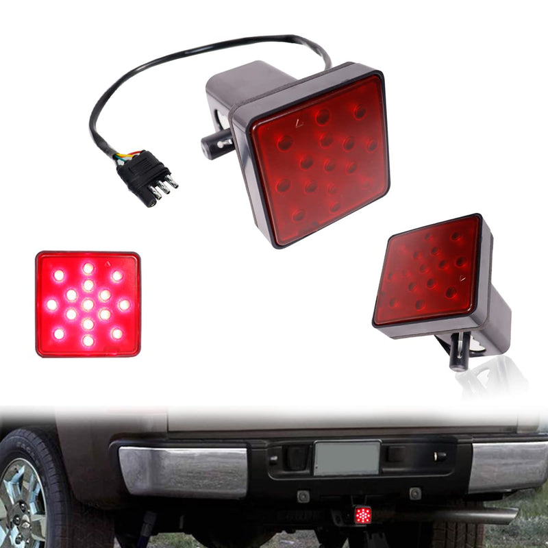 Adiil 2''Size 15-LED Brake Light Trailer Hitch Cover Fit Towing & Hauling，Red Lens Tow Hitch Driving & Brake Lamp Red Lens Red Light