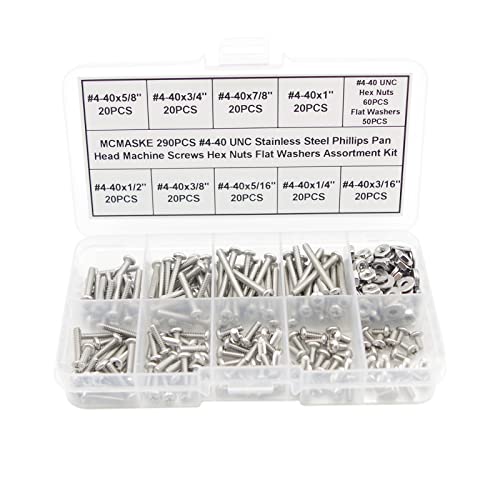 #4-40 UNC 304 SS Phillips Pan Head Screws Hex Nuts & Washers Kit #4-40UNC