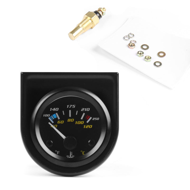 2" 52mm Pointer Car Water Temperature Gauge 40-120 Celsius /100-250 Fahrenheit Water Temperature Temp Gauge White Light with 1/8NPT Sensor Car Meter