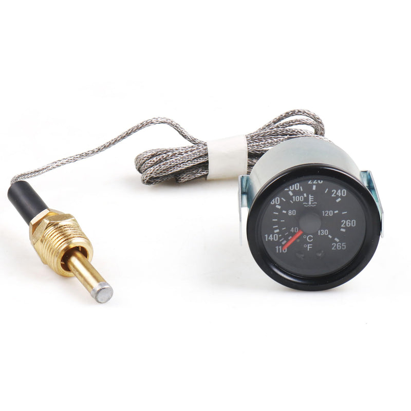 Dyno Racing 2" 52mm 12V Pointer Mechanical Water Temperature Temp Gauge （40-130℃,110-265℉,Yellow Light Car Meter with Sensor NPT 1/2, 1.8m Wire Length