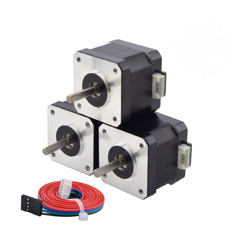 STEPPERONLINE Nema 17 Stepper Motor Bipolar 1.5A 42Ncm 42x42x38mm 1.8deg 4 Wires with 1m Cable and Connector (3 Pack) Black-1.8° 3