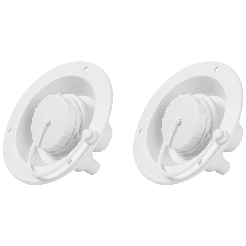 TonGass (2-Pack, White) Universal Fit Gravity Feed Fresh Water Fill Hatch Inlet for RV Trailers, 4.5" Diameter Fill Hatch Inlet - With 1-1/4 Barbed Connector, Bayonet-Style Cap and 1/2" Air Vent