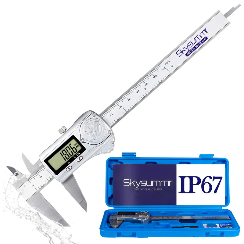 IP67 Waterproof Electronic Vernier Digital Caliper Measuring Tool Stainless Steel, Absolute Origin, 0-6 inch/150mm, Large LCD Screen, Extreme Accuracy Silver - 6"